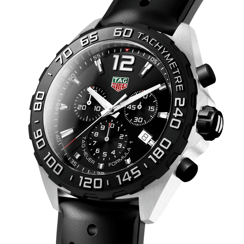 TAG Heuer Formula 1 43mm Black Dial Quartz Chronograph Rubber Strap Watch - Berry's Jewellers