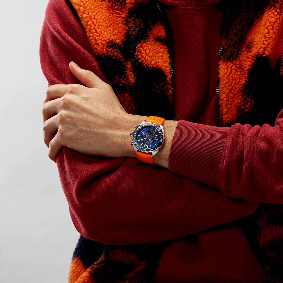 TAG Heuer Formula 1 43mm Blue/Orange Dial Men's Rubber Strap Watch - Berry's Jewellers