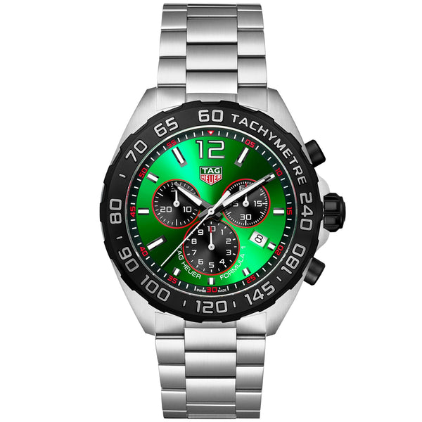 TAG Heuer Formula 1 43mm Green Dial Men's Chronograph Bracelet Watch - Berry's Jewellers