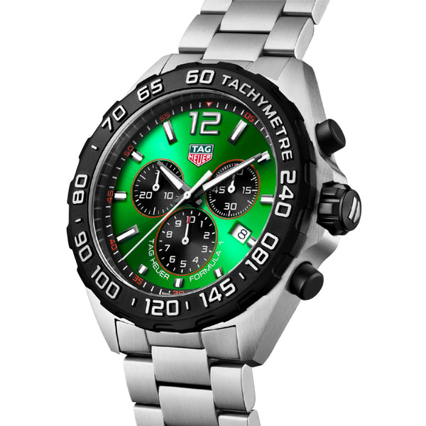 TAG Heuer Formula 1 43mm Green Dial Men's Chronograph Bracelet Watch - Berry's Jewellers