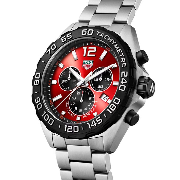 TAG Heuer Formula 1 43mm Red Dial Men's Chronograph Bracelet Watch - Berry's Jewellers