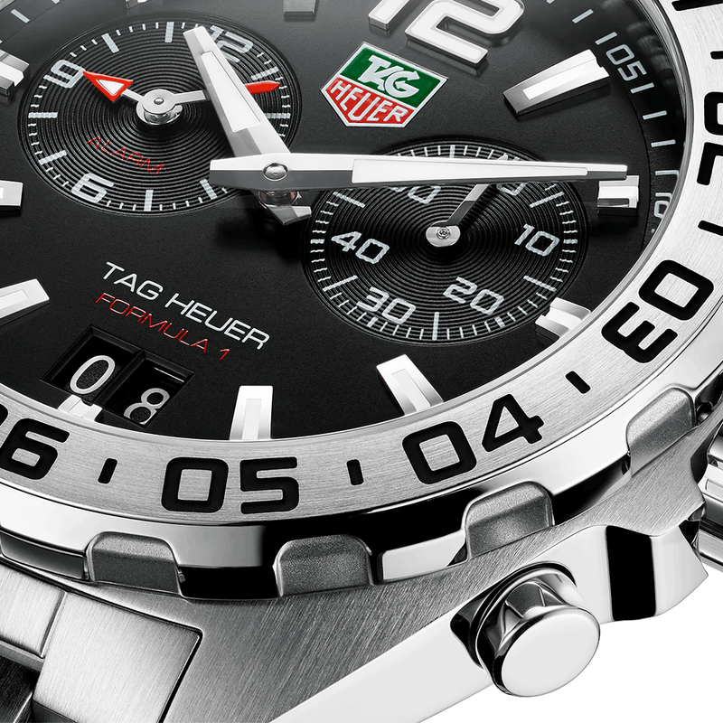 TAG Heuer Formula One Alarm Steel Black Dial Men's Bracelet Watch - Berry's Jewellers