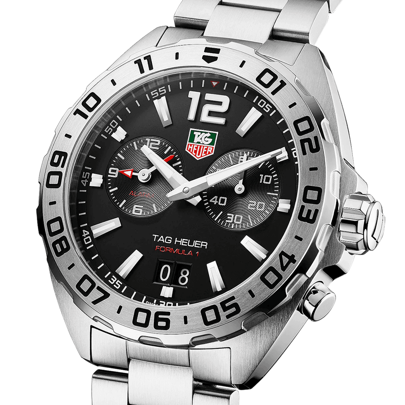 TAG Heuer Formula One Alarm Steel Black Dial Men's Bracelet Watch - Berry's Jewellers
