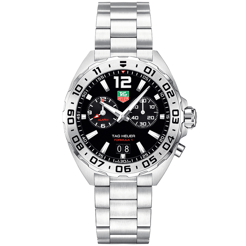 TAG Heuer Formula One Alarm Steel Black Dial Men's Bracelet Watch - Berry's Jewellers