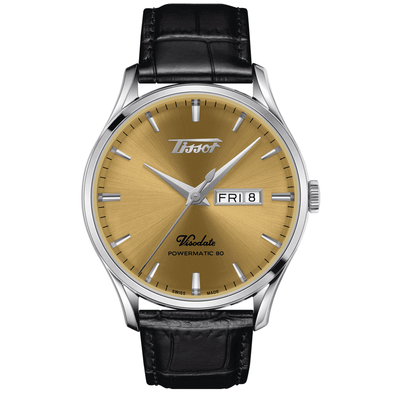 Tissot Heritage Visodate  42mm Gold Dial Powermatic 80 Steel  Strap Watch - Berry's Jewellers