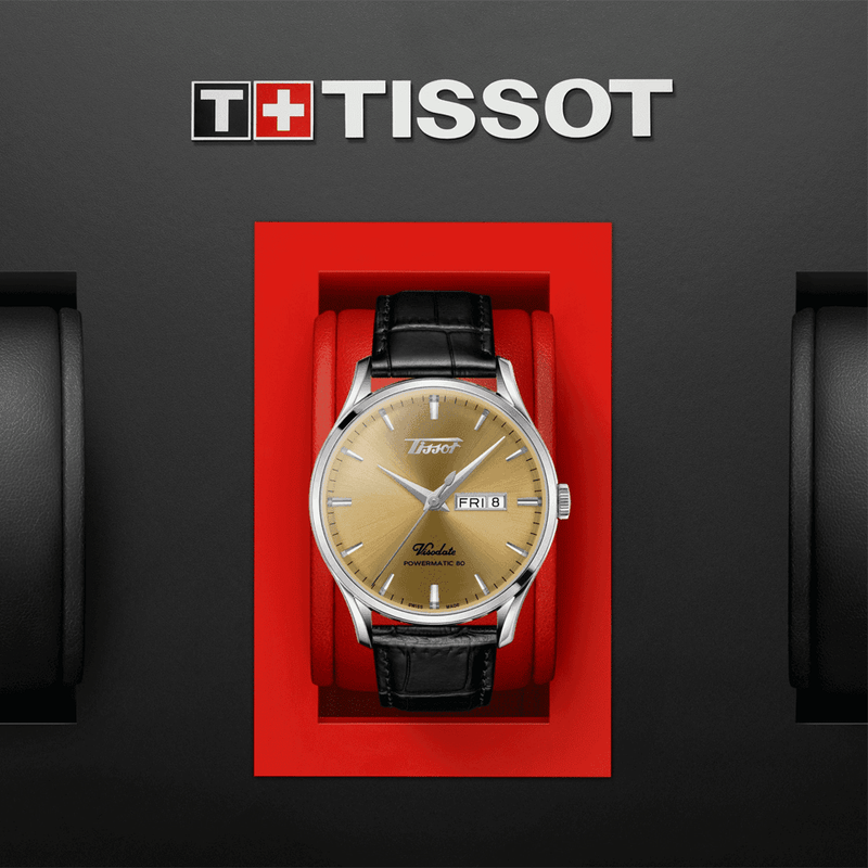 Tissot Heritage Visodate  42mm Gold Dial Powermatic 80 Steel  Strap Watch - Berry's Jewellers