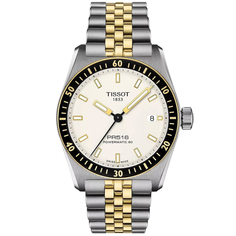 Tissot PR516 38mm Ivory Dial Men's Steel Gold Watch