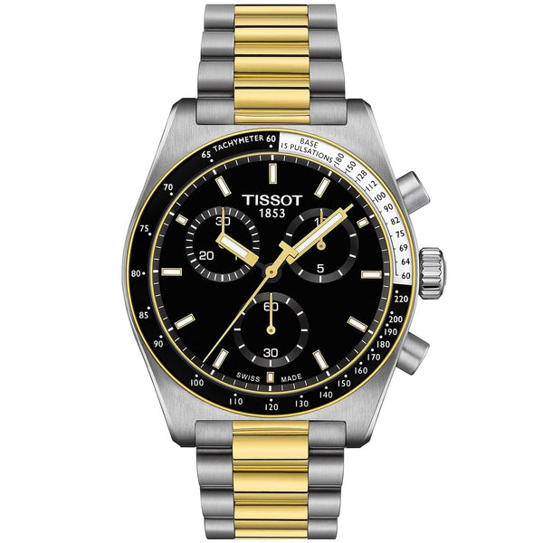 Tissot PR516 40mm Black Dial Men's Steel & Gold Chronograph Watch - Berry's Jewellers