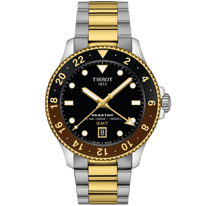 Tissot Seastar 1000 40mm Black and Brown Bezel Quartz Bracelet Watch - Berry's Jewellers