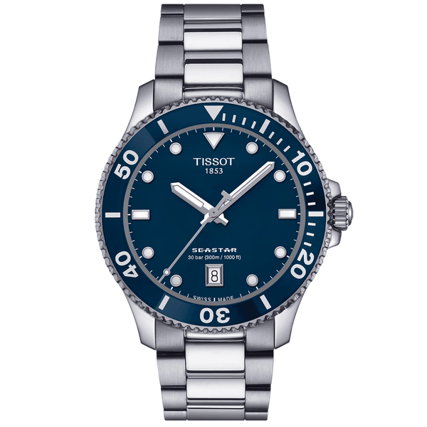 Tissot Seastar 1000 40mm Blue Dial & Bezel Quartz Bracelet Watch - Berry's Jewellers