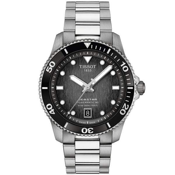 Tissot Seastar 1000 Powermatic 80 40mm Grey Automatic Steel Bracelet Watch - Berry's Jewellers