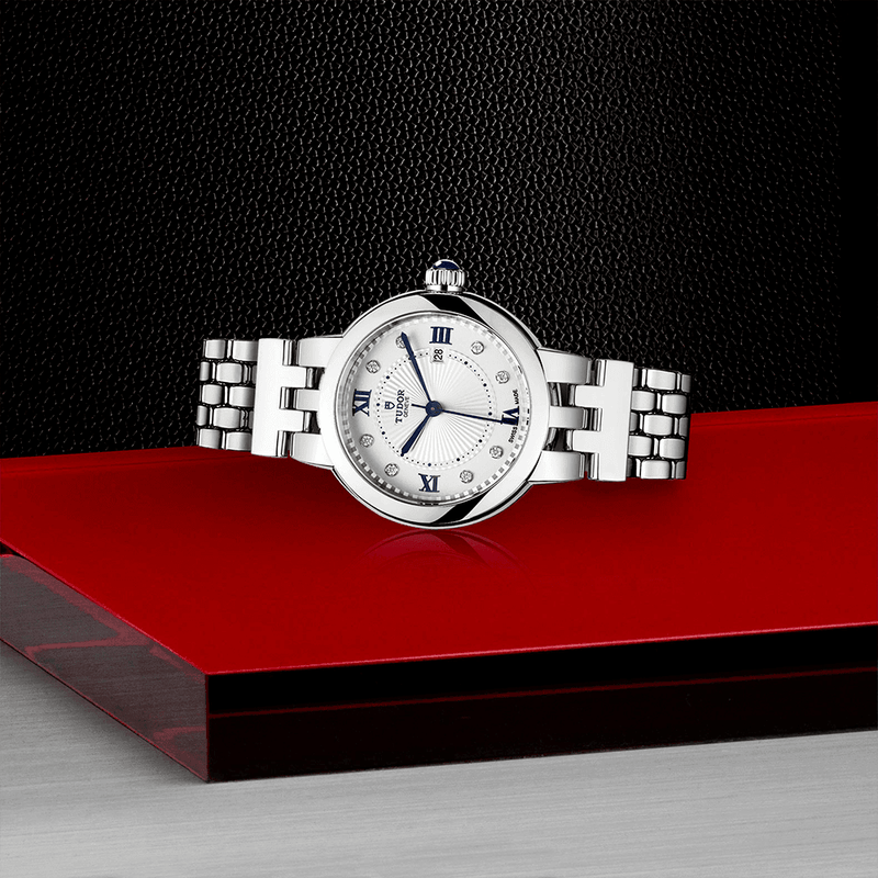 TUDOR Clair de Rose 30mm Opaline Silver Diamond Dial Ladies Bracelet Watch - Berry's Jewellers