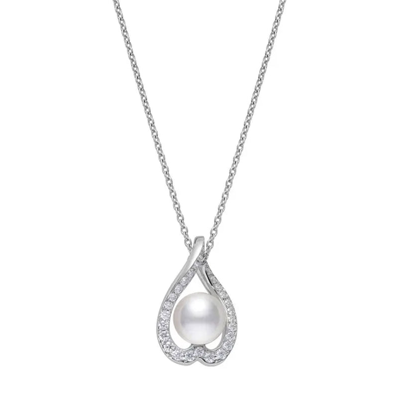 Mikimoto 18ct White Gold Pearl And Diamond Heart Pendant - Berry's Jewellers