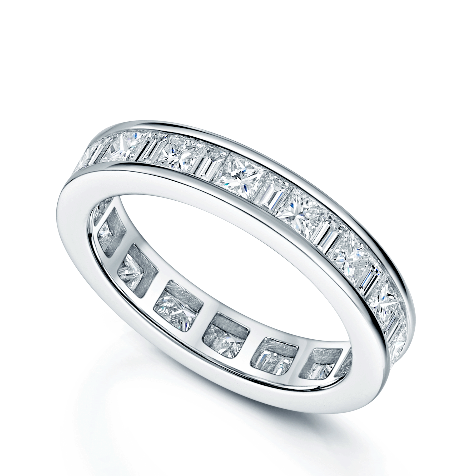 Platinum Set Full Princess & Baguette Cut Diamond Eternity Ring