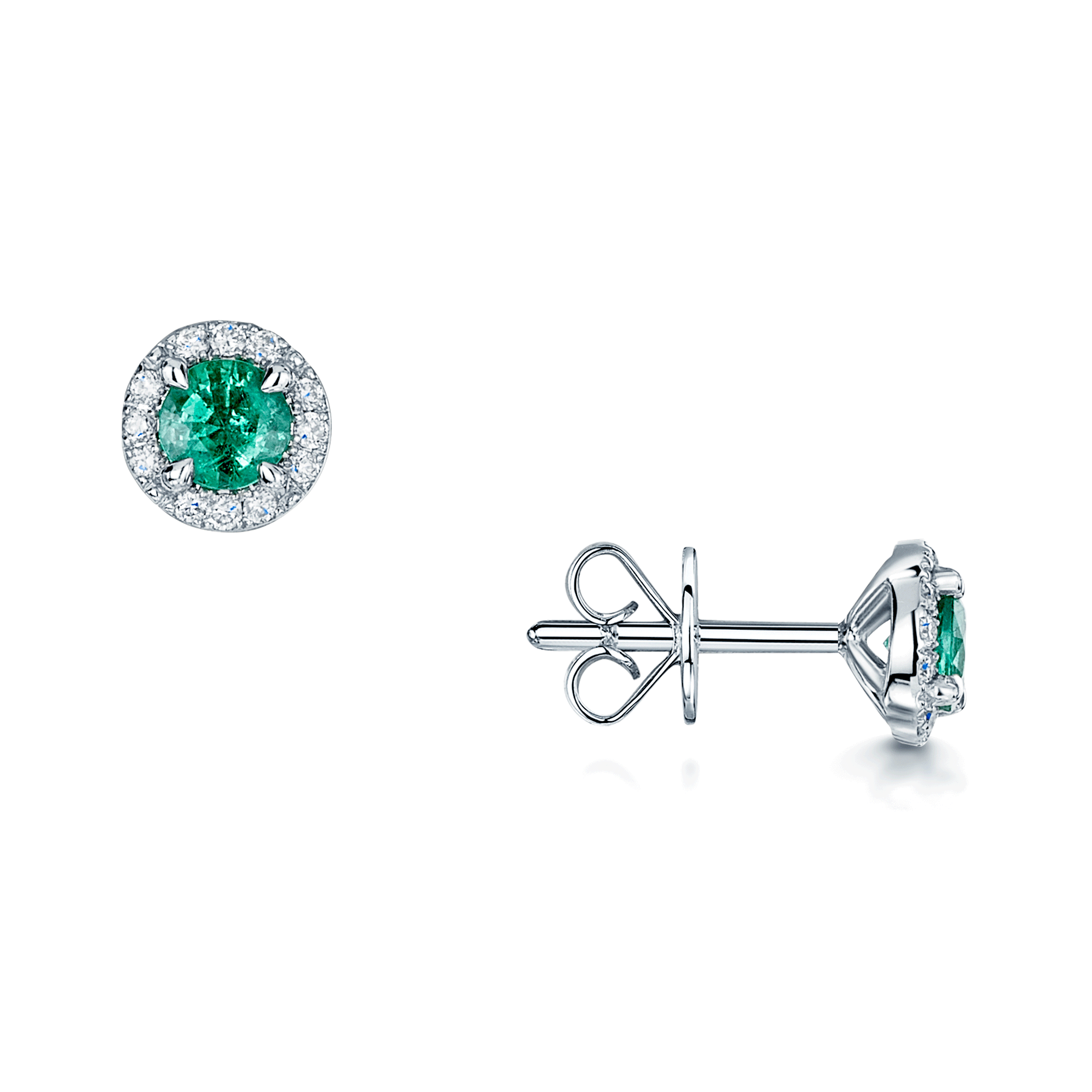 18ct White Gold Emerald And Diamond Cluster Stud Earrings