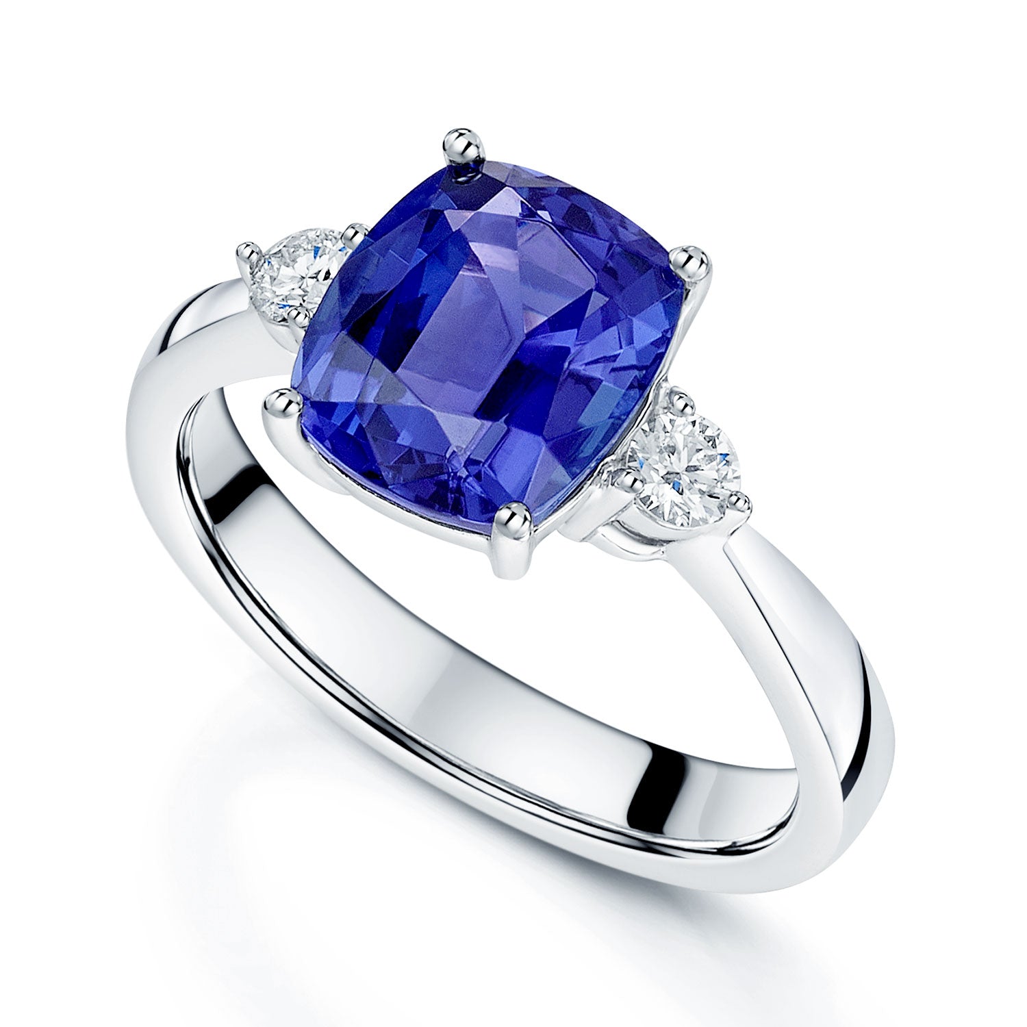 Berry's Platinum Cushion Cut Tanzanite And Diamond Three Stone Ring - Berry's Jewellers