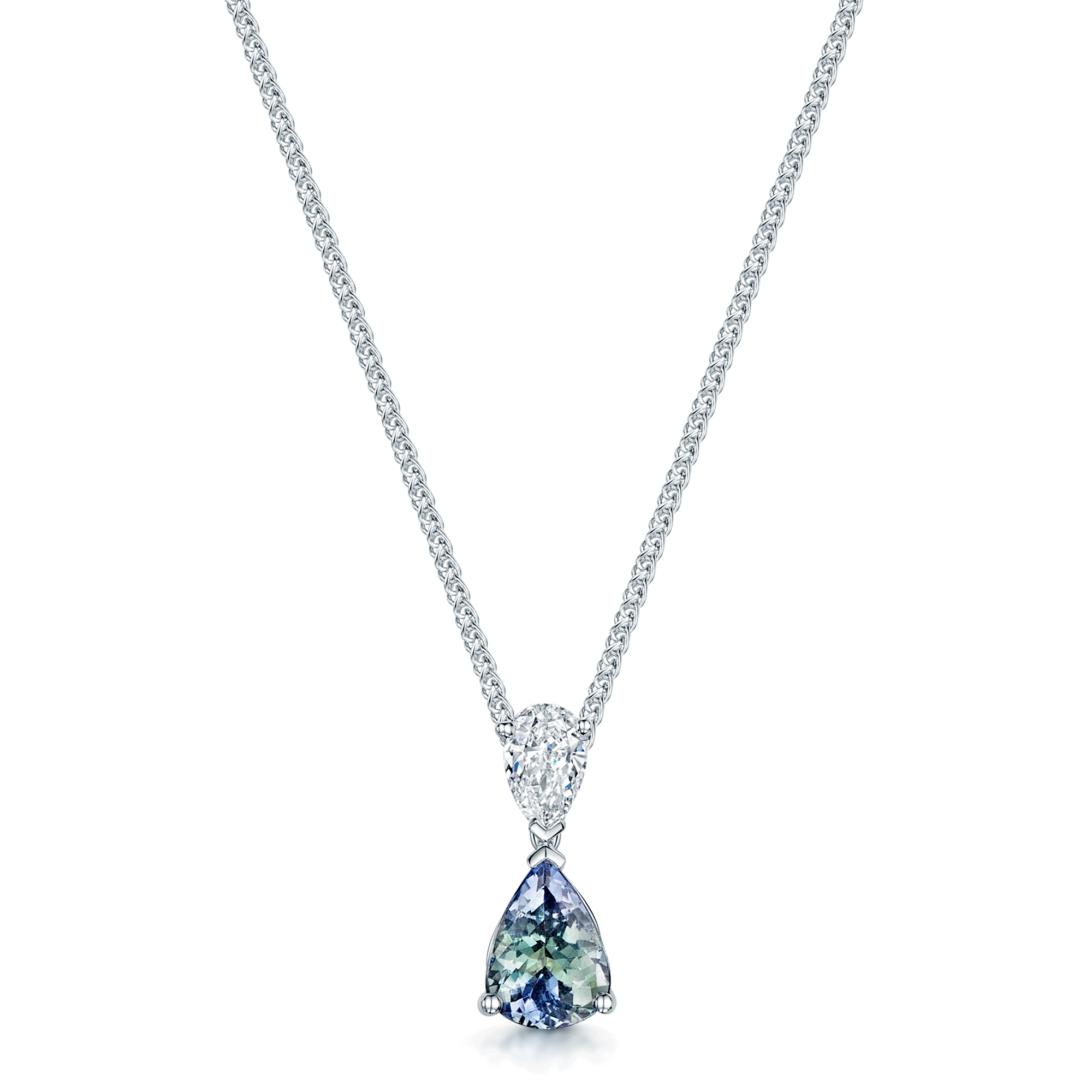 18ct White Gold Green Zoisite And Pear Shape Diamond Pendant