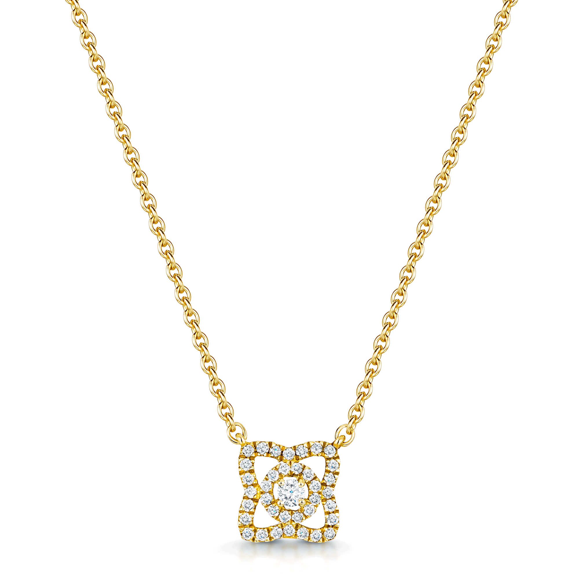 18ct Yellow Gold Diamond Set Flower Pendant & Chain