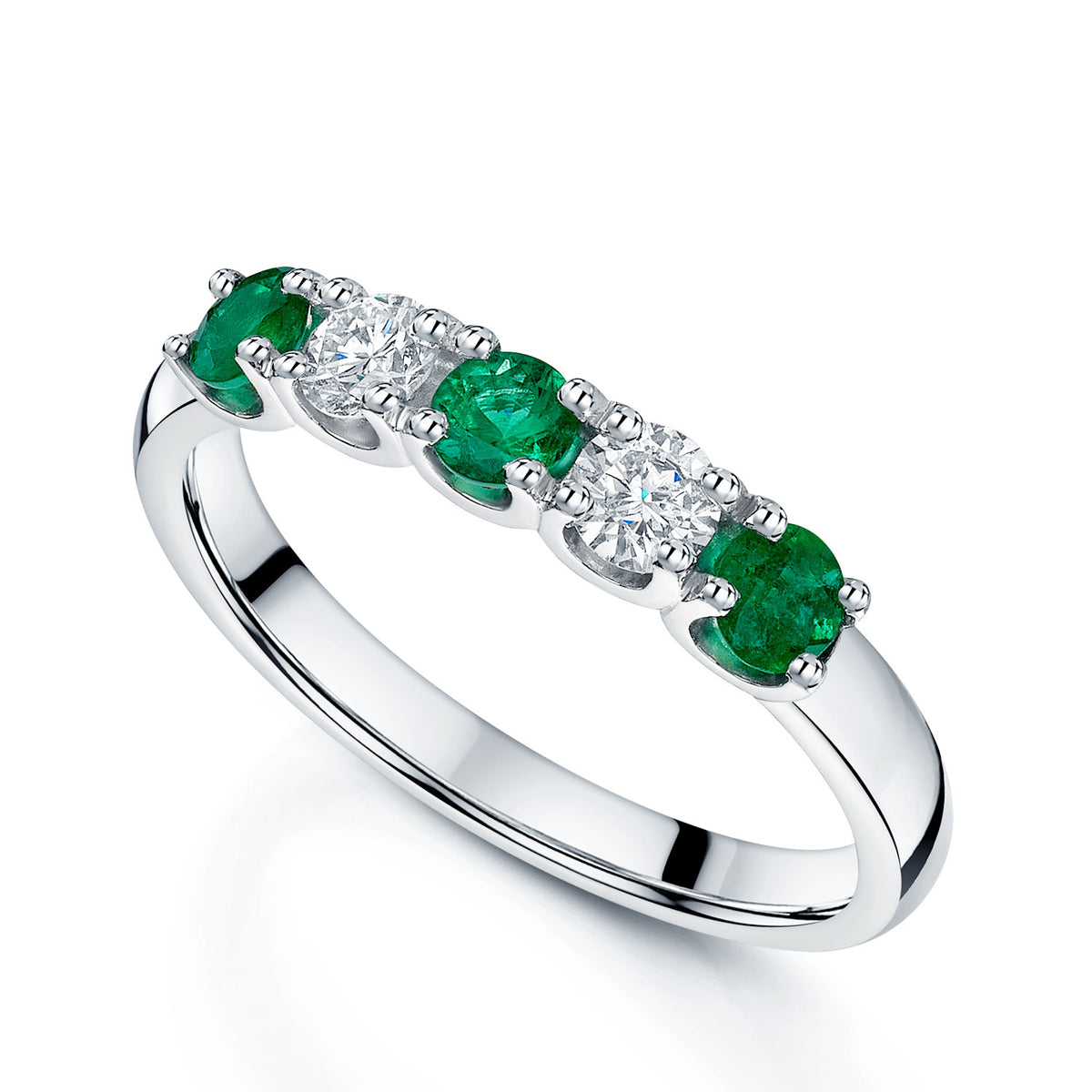 18ct White Gold Emerald And Diamond Half Eternity Ring