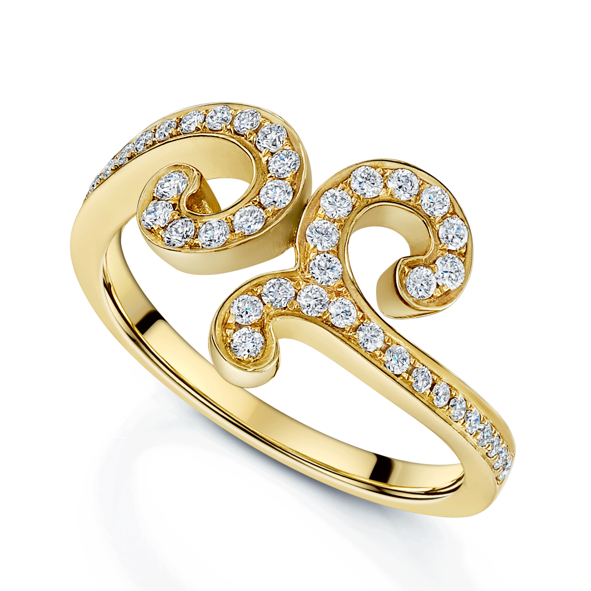 18ct Yellow Gold Fancy Swirl Design Diamond Set Ring