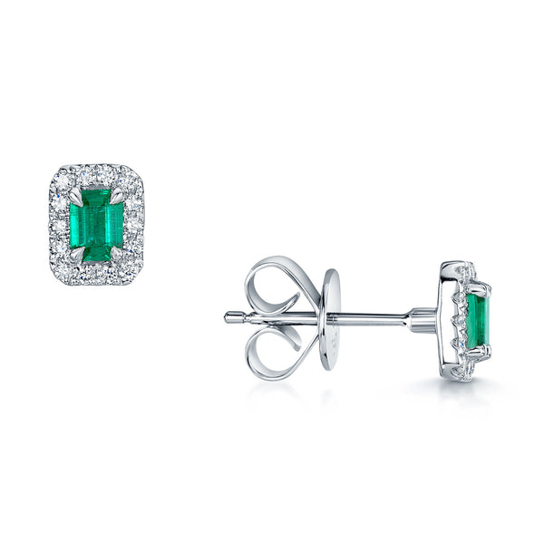 Berry's 18ct White Gold Emerald And Diamond Halo Stud Earrings - Berry's Jewellers