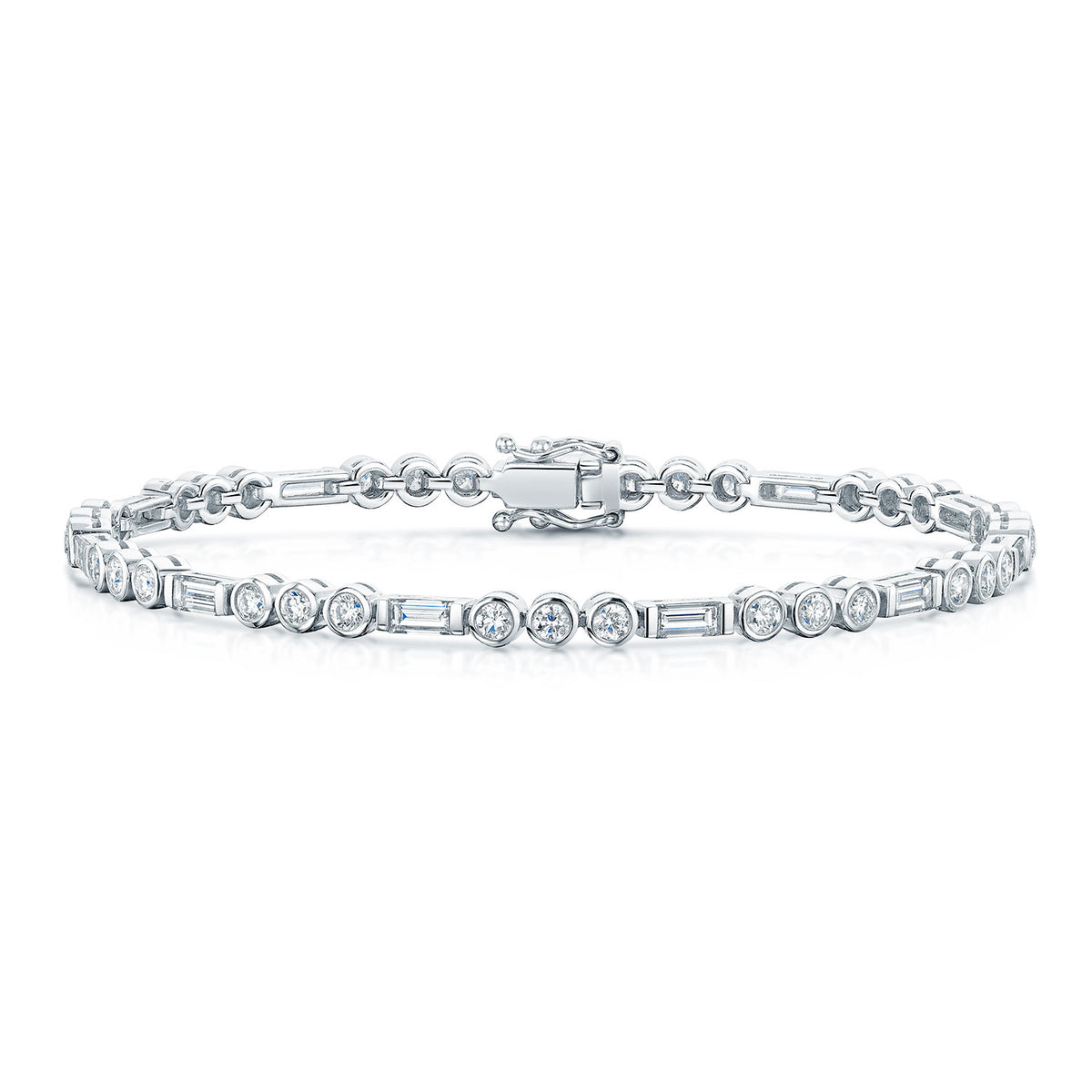 Berry's 18ct White Gold Round And Baguette Cut Diamond Rub-Over Set Bracelet - Berry's Jewellers
