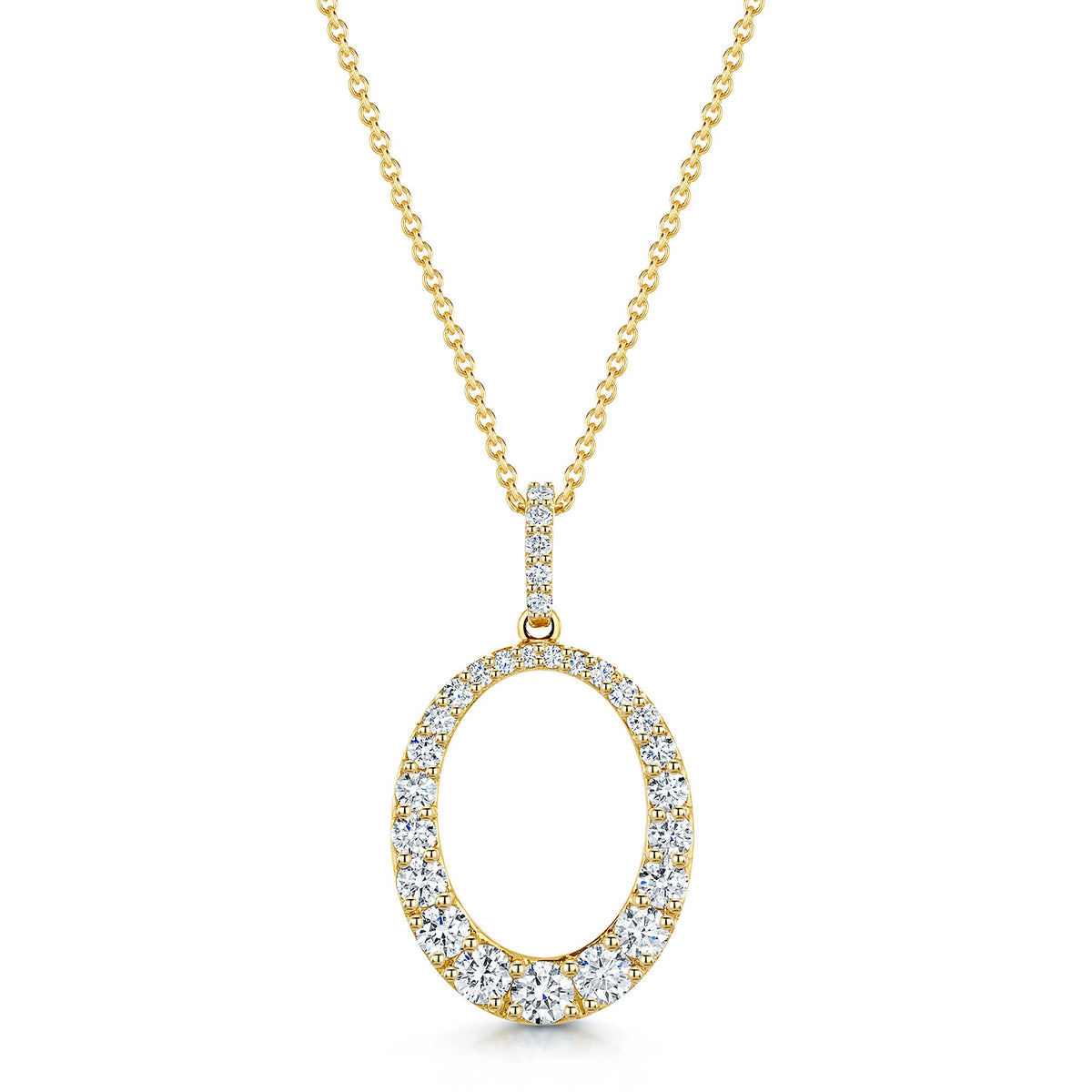 18ct Yellow Gold Round Brilliant Cut Diamond Oval Open Pendant With A Diamond Set Bale