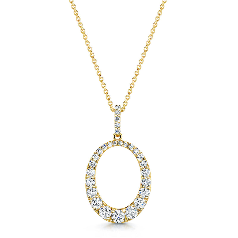 18ct Yellow Gold Round Brilliant Cut Diamond Oval Open Pendant With A Diamond Set Bale