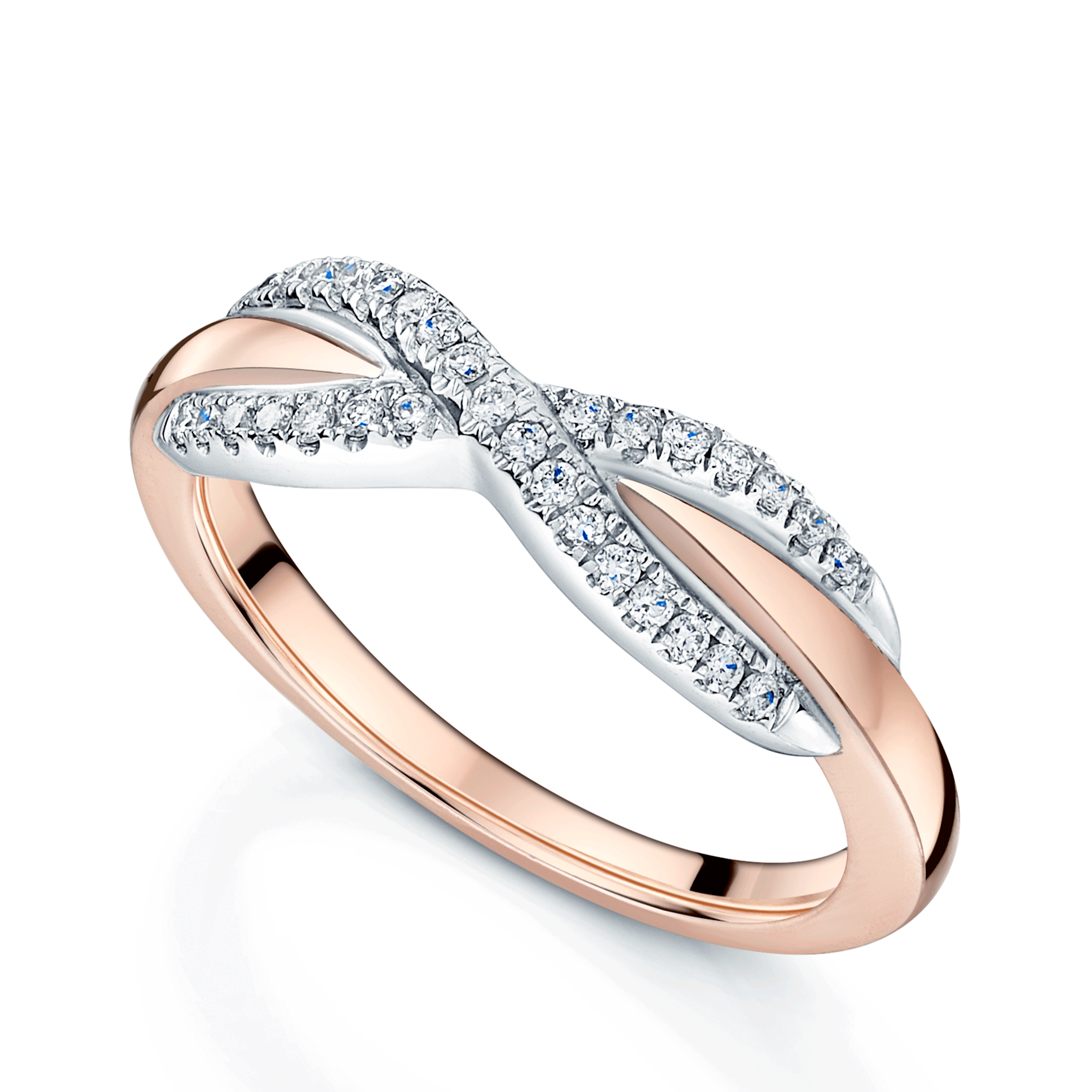 18ct Rose And White Gold Diamond Set Cross Over Design Dress Ring