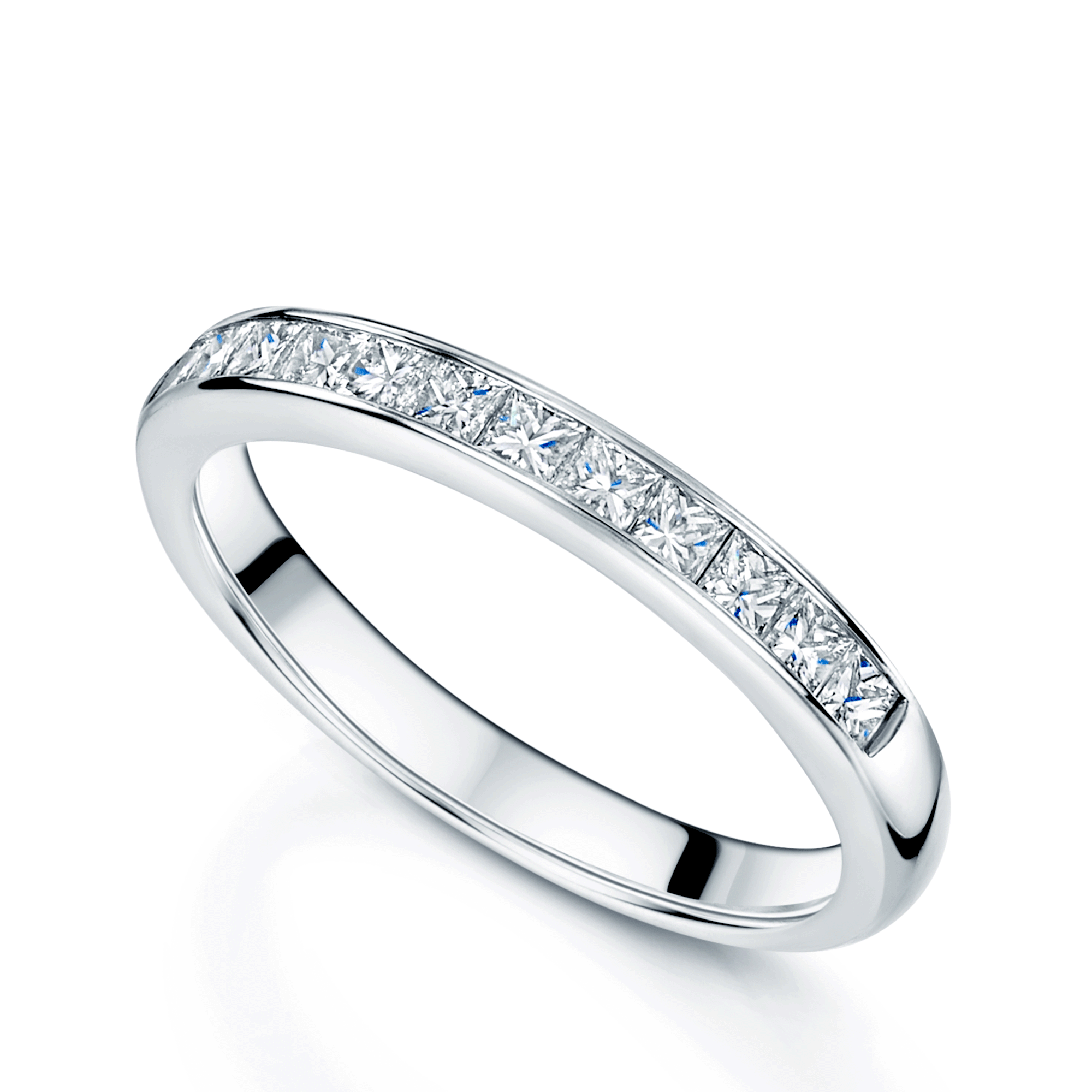 18ct White Gold Princess Cut Diamond Half Eternity Ring