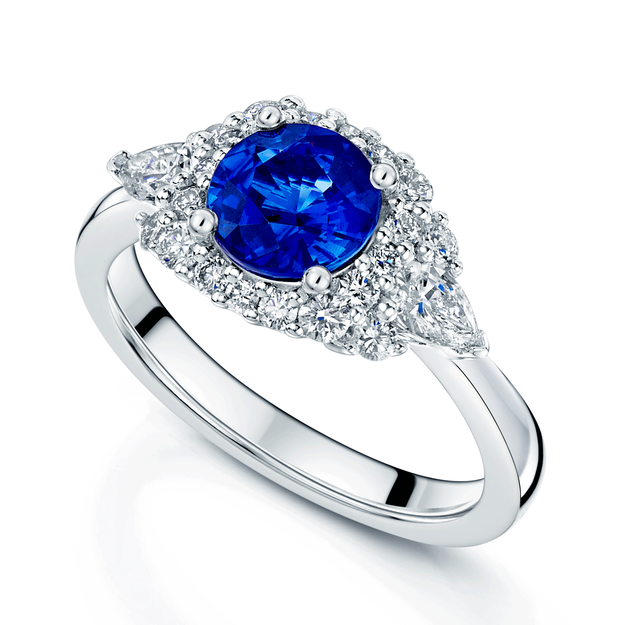 Platinum Round Brilliant Cut Sapphire And Diamond Cluster Ring