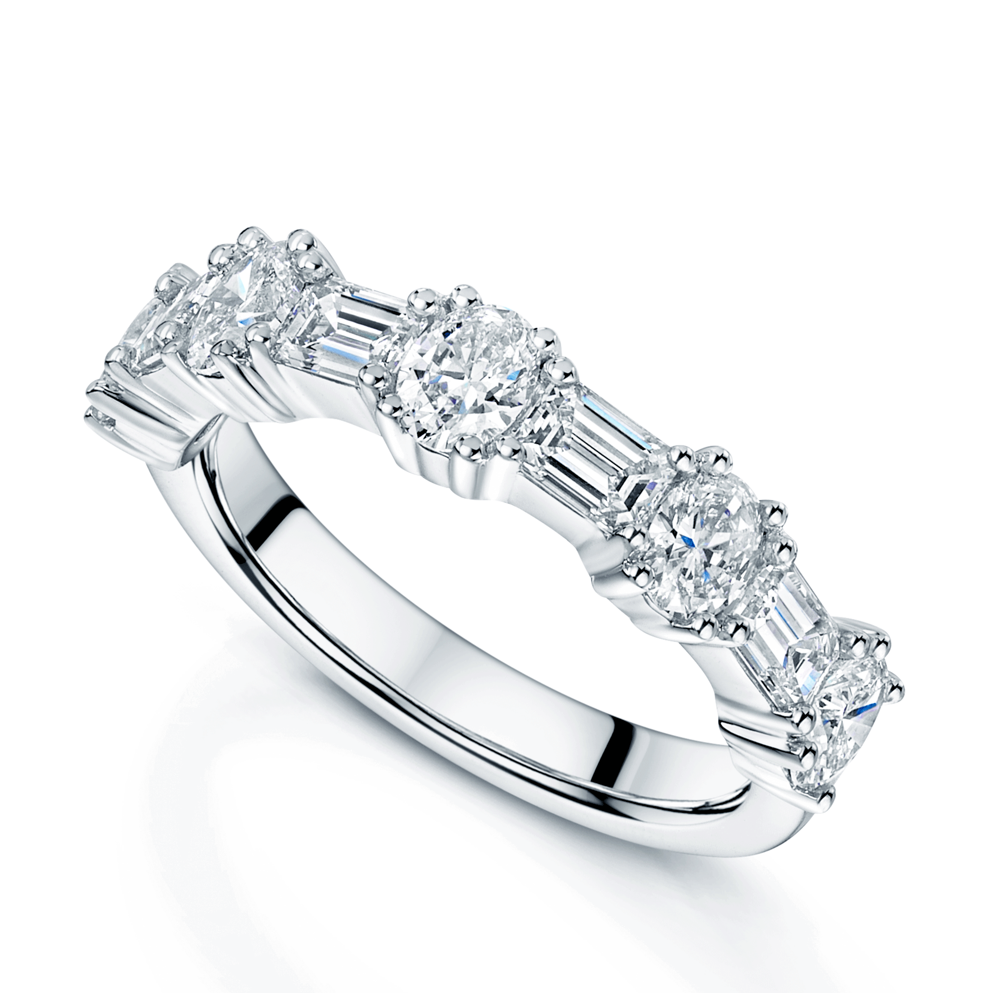 Platinum Oval And Emerald Cut Diamond Fancy Eternity Ring