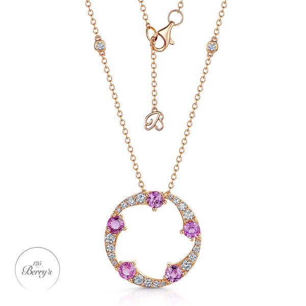 Berry's OPEIA Collection 18ct Rose Gold Pink Sapphire And Diamond Large Circle Pendant - Berry's Jewellers