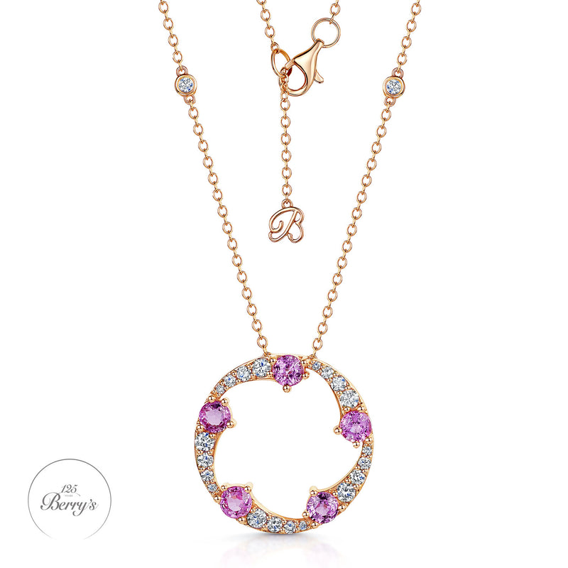 Berry's OPEIA Collection 18ct Rose Gold Pink Sapphire And Diamond Large Circle Pendant - Berry's Jewellers
