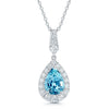 18ct White Gold Pear Cut Aquamarine and Diamond Halo Pendant
