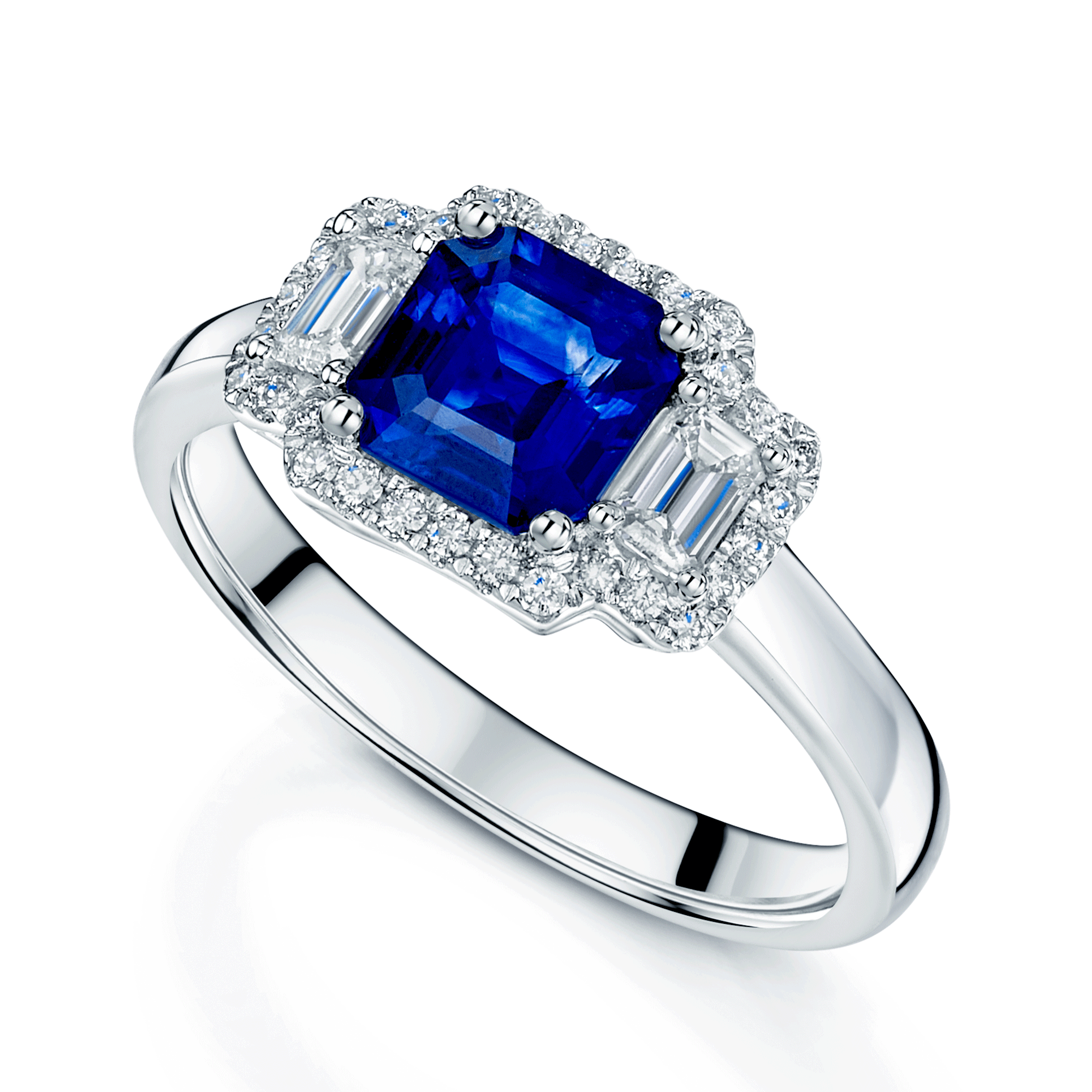 Emerald Cut Sapphire Ring | Sapphire Rings | Sapphire Three Stone Ring