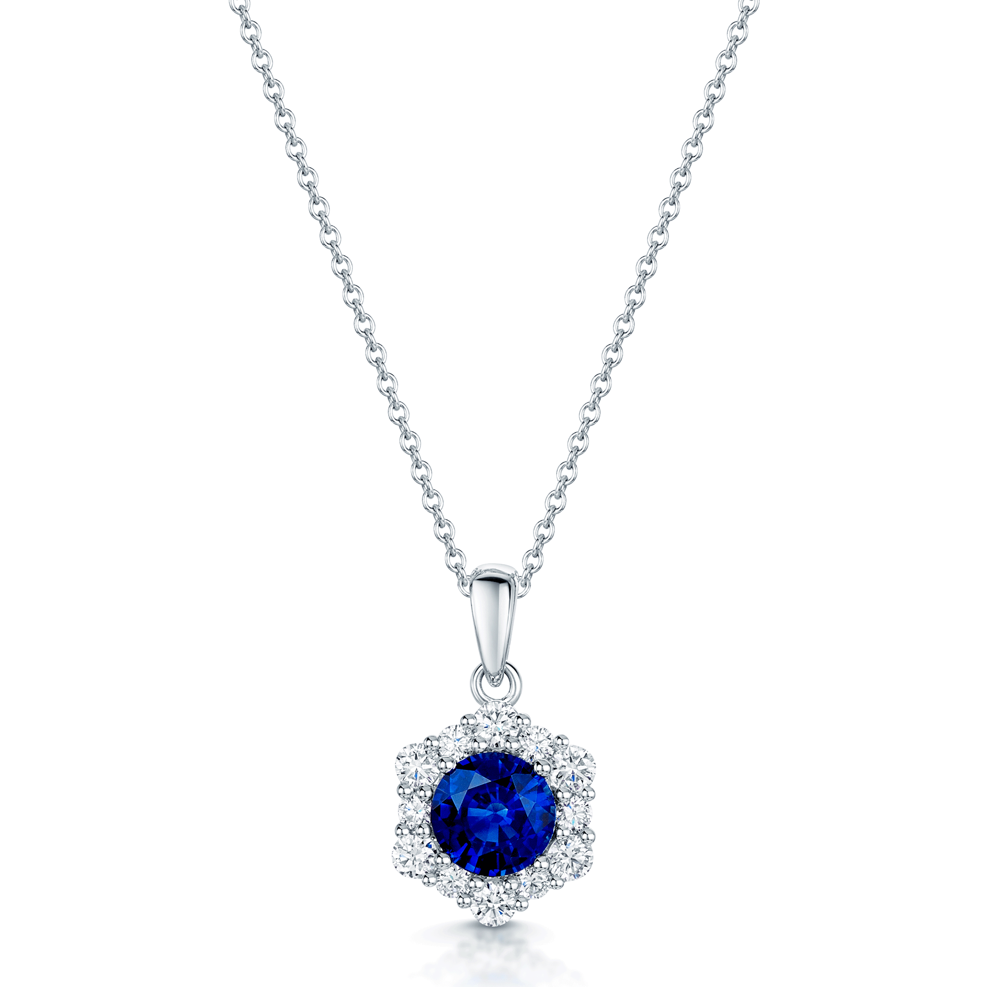 18ct White Gold Sapphire And Diamond Flower Cluster Pendant