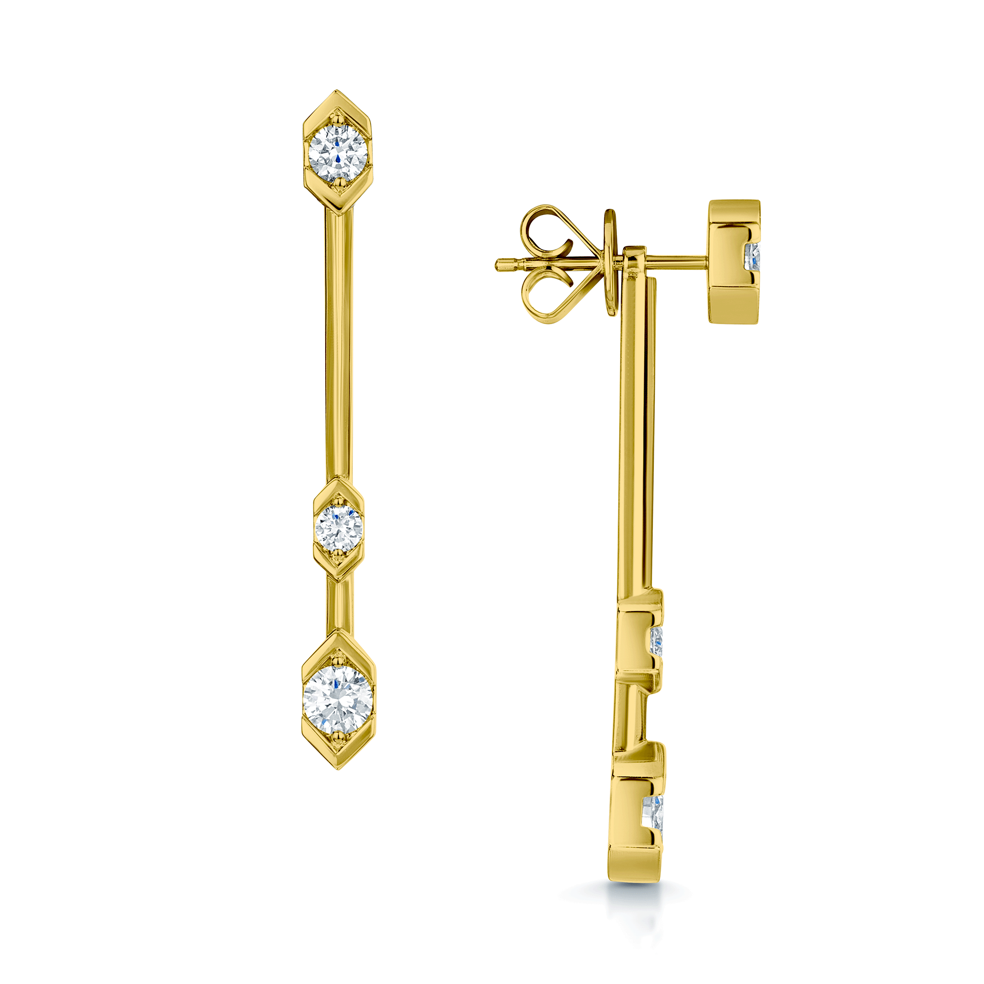 Nouveau Collection 18ct Yellow Gold Diamond Bar Drop Earrings