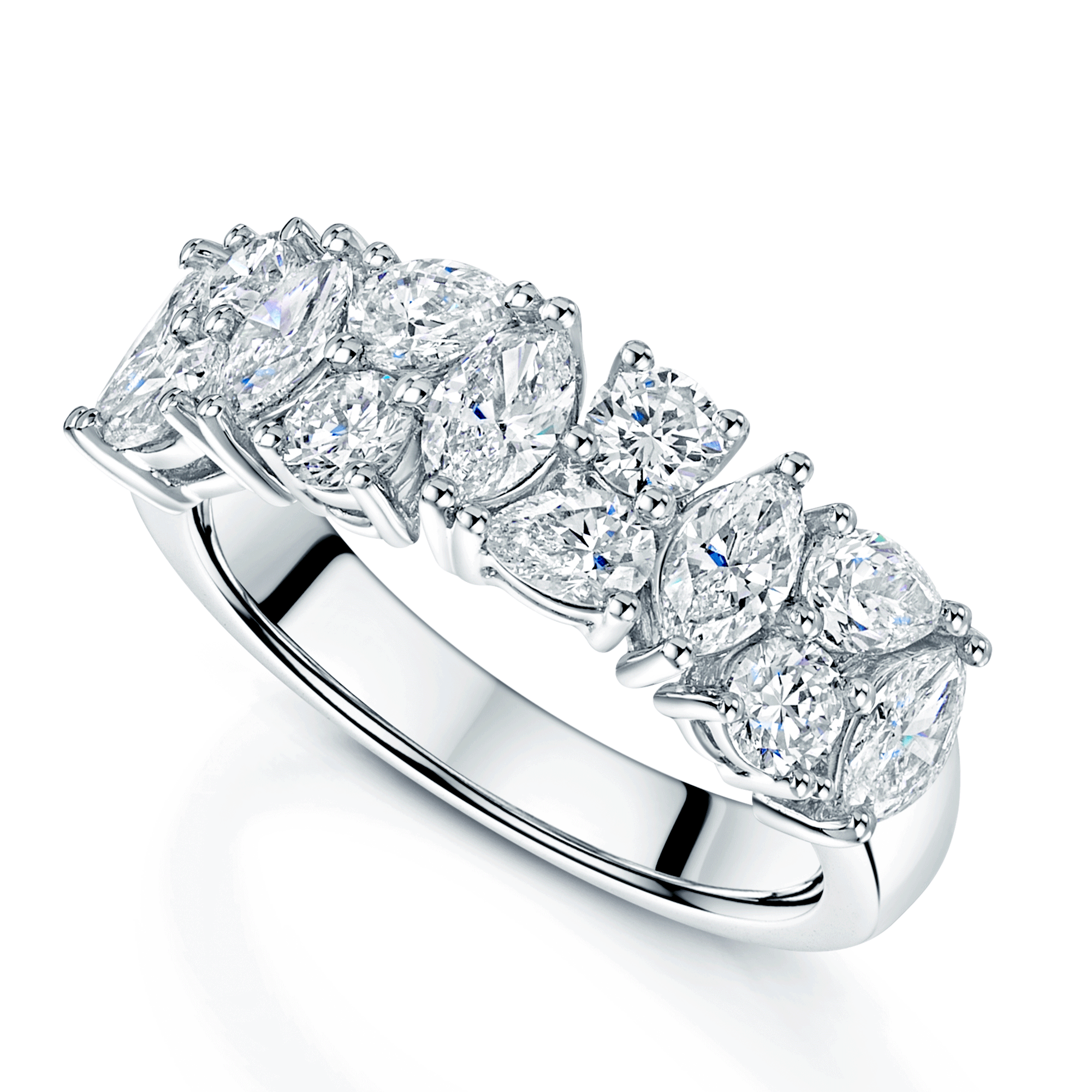 Platinum Round Brilliant Cut, Pear and Marquise Diamond Fancy Dress Ring
