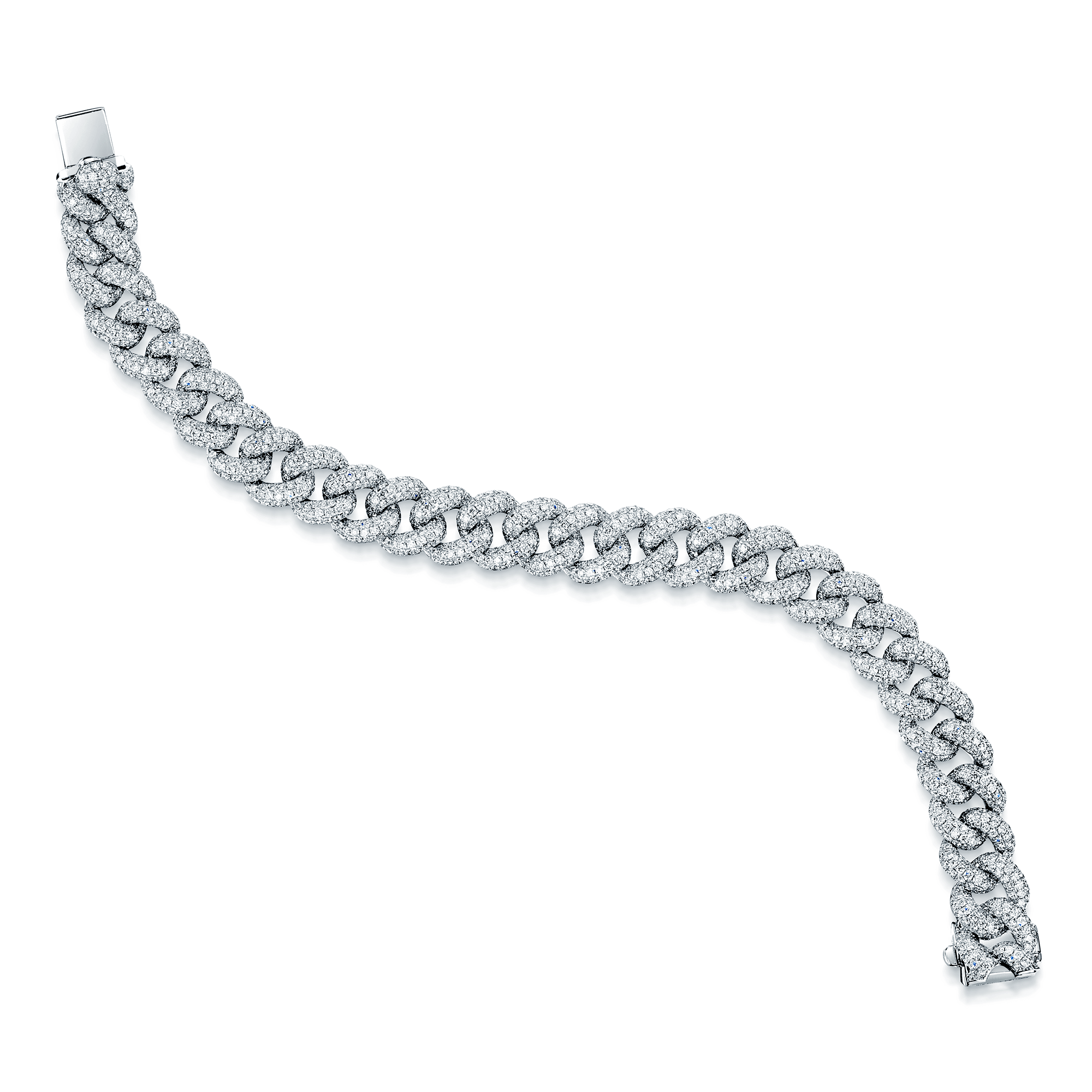 18ct White Gold Full Diamond Set Curb Bracelet