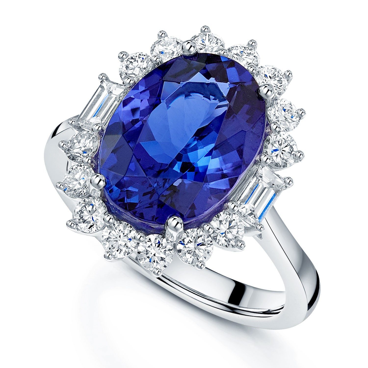Berry's Platinum Oval Shaped Tanzanite and Diamond Cluster Ring - Berry's Jewellers