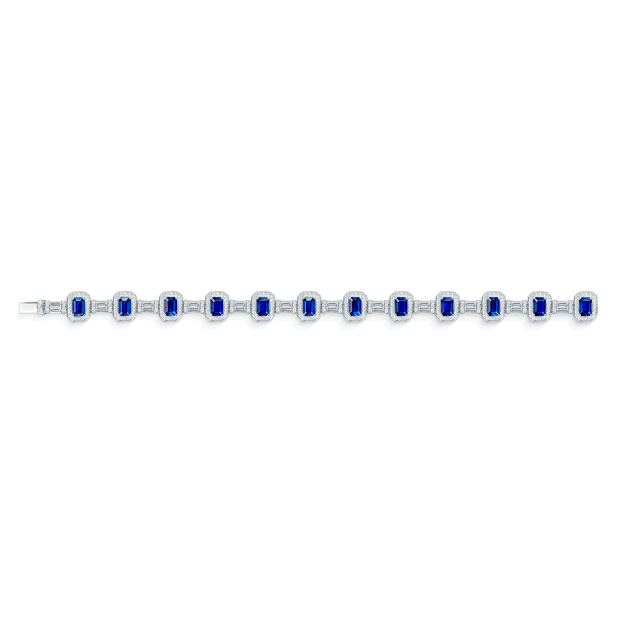 18ct White Gold Sapphire And Diamond Halo Vintage Line Bracelet