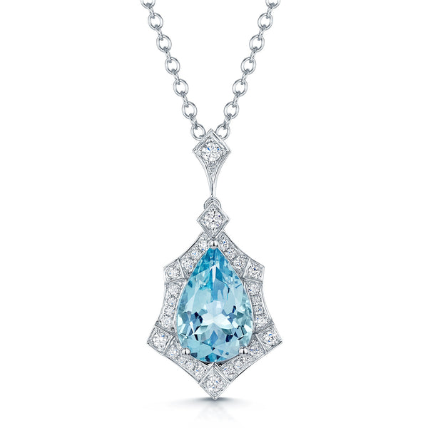Berry's 18ct White Gold Pear Cut Aquamarine And Diamond Halo Pendant - Berry's Jewellers