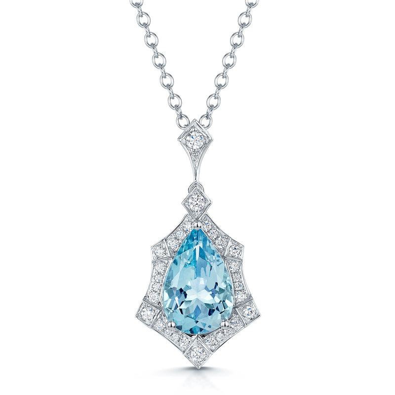 Berry's 18ct White Gold Pear Cut Aquamarine And Diamond Halo Pendant - Berry's Jewellers
