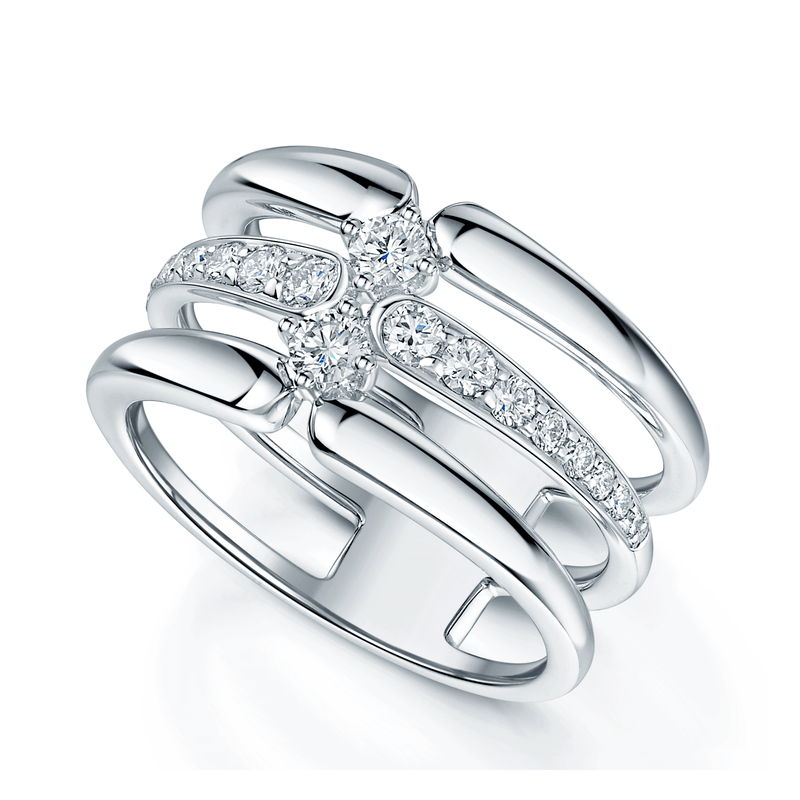 Berry's Platinum Round Brilliant Cut Diamond Three Row Dress Ring - Berry's Jewellers