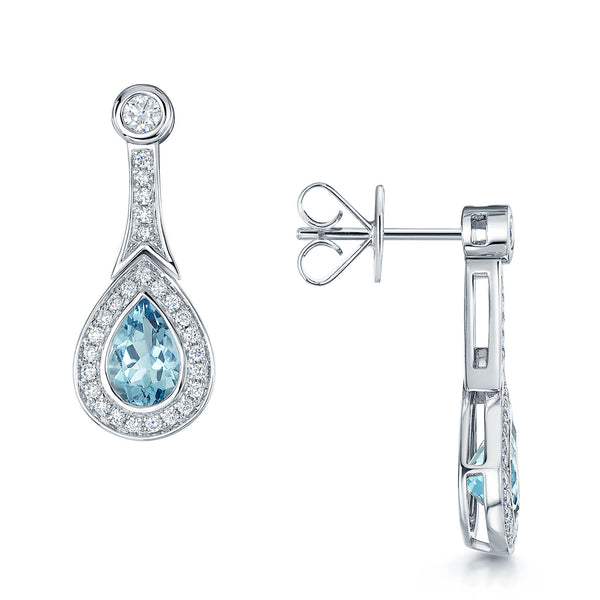 Berry's 18ct White Gold Pear Cut Aquamarine and Diamond Rub Over Set Earrings - Berry's Jewellers