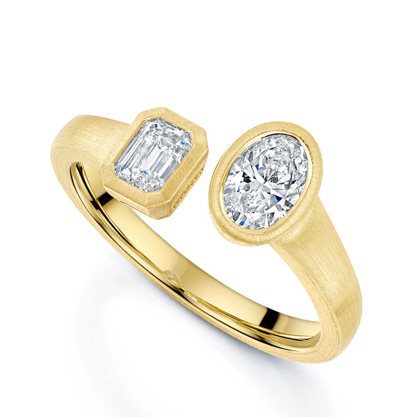 Berry's 18ct Yellow Gold Toi et Moi Oval and Emerald Cut Diamond Rub Over Dress Ring - Berry's Jewellers