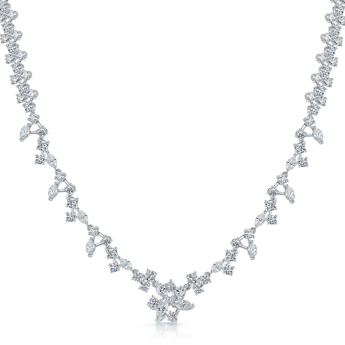 Berry's 18ct White Gold Marquise And Round Brilliant Cut Diamond Collarette With Detachable Drop - Berry's Jewellers