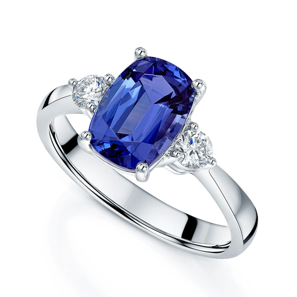 Berry's Platinum Cushion Cut Tanzanite and Diamond Three Stone Ring - Berry's Jewellers
