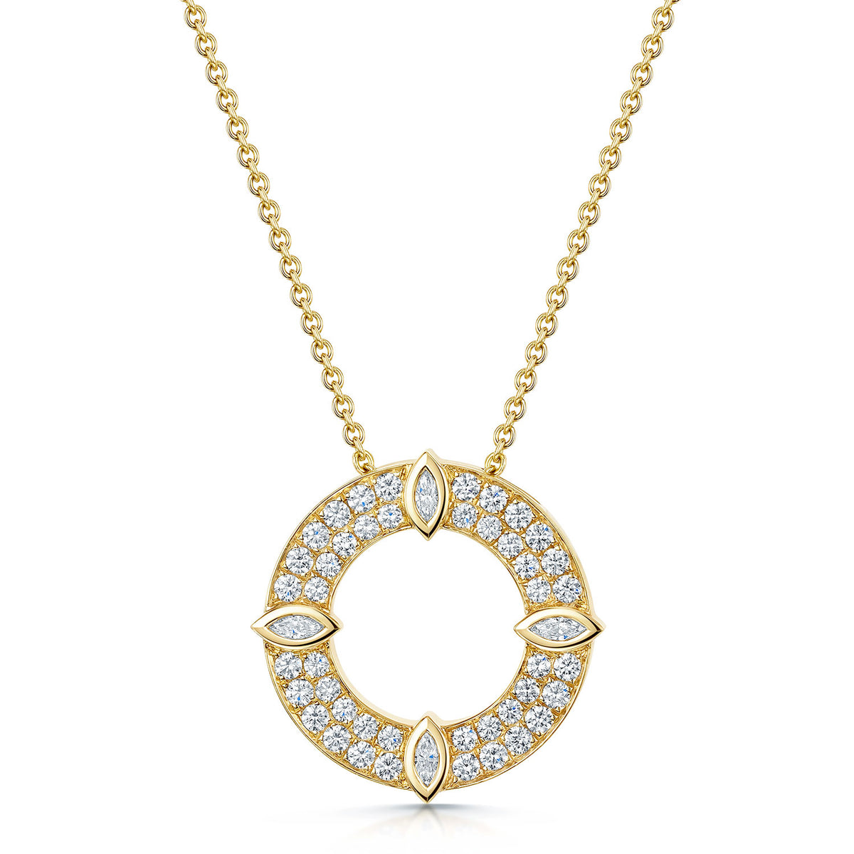 Berry's 18ct Yellow Gold Round And Marquise Cut Diamond Two Row Circle Pendant - Berry's Jewellers